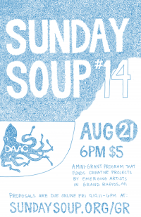 White lettering on a fuzzy blue background: Sunday Soup #14