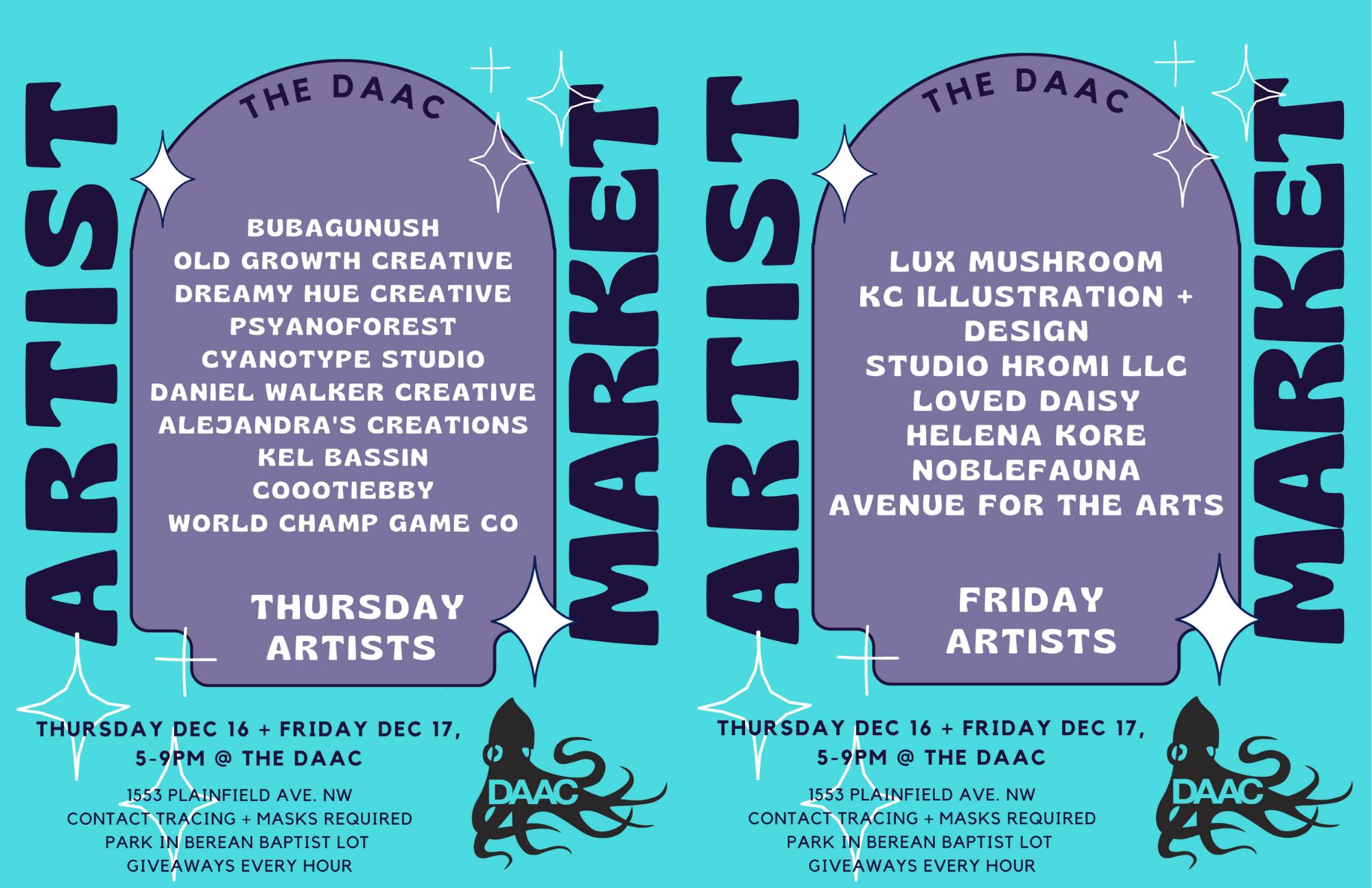 Artist Market - Thursday Dec 16 + Friday Dec 17, 5-9PM at The DAAC