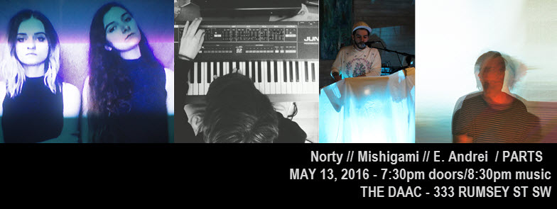 Four photos of the artists - PARTS, Norty, E. Andrei, and Mishigami