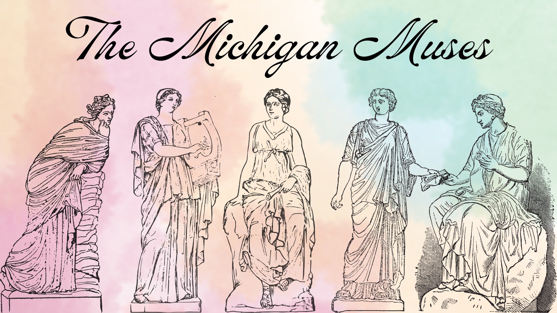 muse like statues pose as the logo fo michigan muses choir