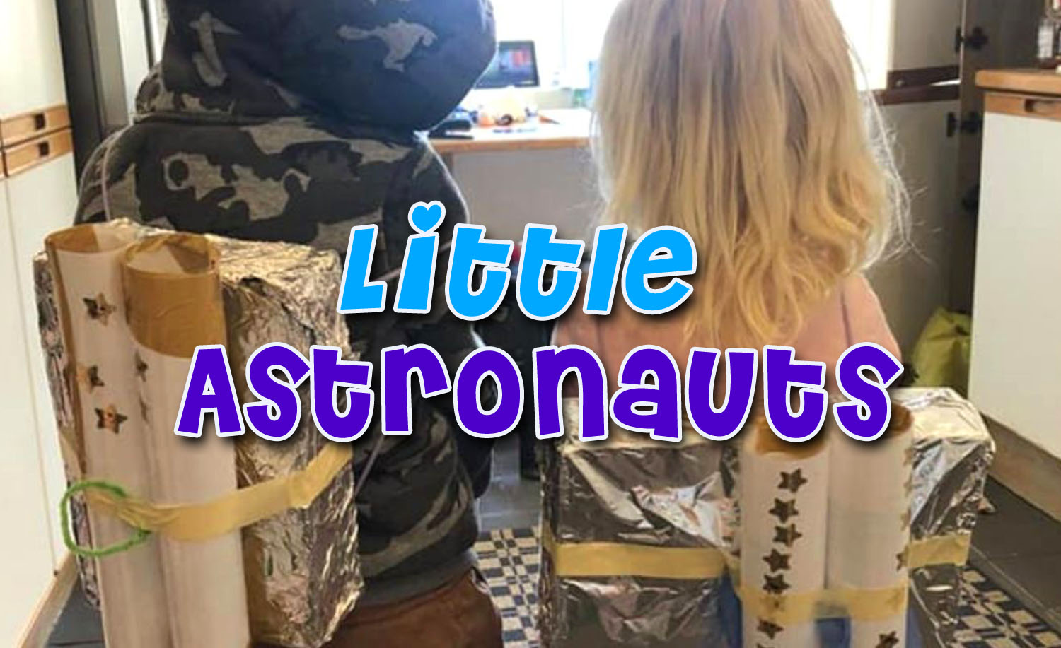 Two children in DIY astronaut packs