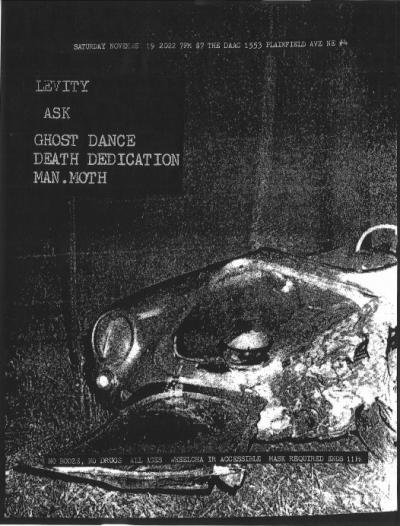 Levity, Ask, Ghost Dance, Death Dedication, Man.Moth - Sunday November 19, 2022, 7pm, 7 dollars