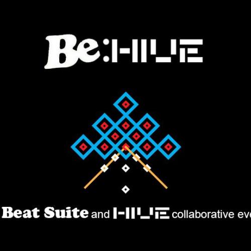 Be:HIVE A Beat Suite and Hive Collaboration - black background with solid geometric line drawing representing a behive
