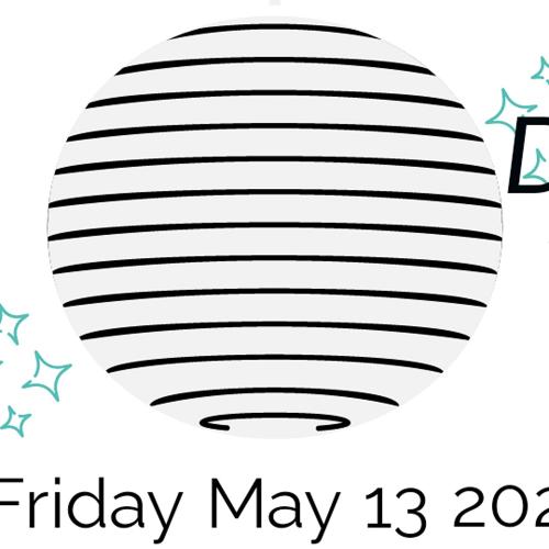 Black horizontal striped disco ball with teal sparkle emoji. Friday May 13, 2022, DAAC, Wheelchair accessible