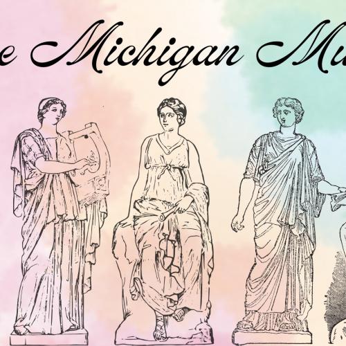 muse like statues pose as the logo fo michigan muses choir